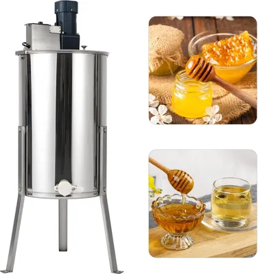 Immagine prodotto di Centrifuga per miele - Elettrica - Tangenziale a 3 telai - Acciaio inossidabile 201 - Motore da 140 W - Rubinetto per il miele - Coperchio in acrilico - Argento