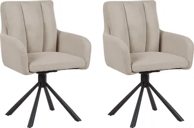 Produktbild von BELIANI Esszimmerstuhl 2er Set Taupe aus Stoff Gepolstert Drehbar mit Armlehnen Schwarze Metallbeine Retro Design Moderner Stil Polsterstühle