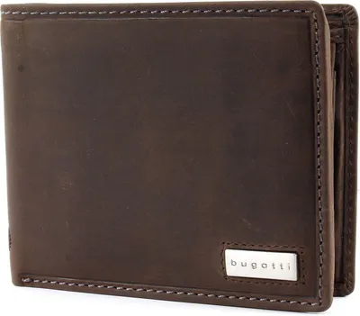Image de bugatti Cuir porte-monnaie Hunter RFID Coin Wallet with Flap Metal Logo 8CC Brown brun