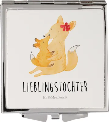 Produktbild von Mr. & Mrs. Panda Schminkspiegel Fuchs Mama - Weiß - Geschenk, Tochter, Kosmetikspiegel, Muttertag, Klappbarer Spiegel, Schoß, Mutter, klein, Klappspiegel, Mini