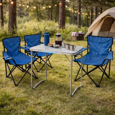 Produktbild von 4-teiliges Campingmöbel Set Blau Tisch Campingstühle/Anglerstühle Blau