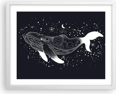 Produktbild von Gerahmtes Poster - Weißer Rahmen - Wal Schwarzweiß Grafik - 50x40 cm - Wand Bild - Wanddeko - Wandbilder - Kunstposter - Wandposter - Bilderrahmen - Bilder - Kunstdruck - P2WAA50x40-4870