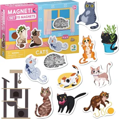 Produktbild von Katzenmagnet-Set 15-teilig, bunte süße Katzenmagnete für Kinder