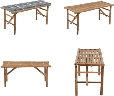Immagine prodotto di vidaXL Panca da giardino pieghevole con cuscino 118 cm in bambù - Panca da giardino - Panca da giardino - Panca da patio - Panche da patio