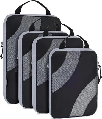 Produktbild von Famanu Kofferorganizer 4-teilig - Kompressionsverpackungswürfel - Erweiterbare Kofferorganizer - Schwarz