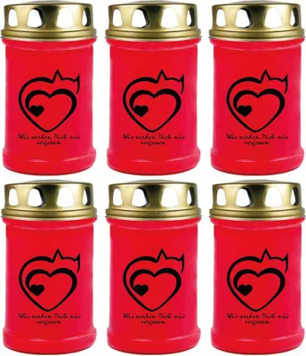 Produktbild von Grabkerze Rot 6er Pack, Brenndauer: 48 Stunden ( je Kerze ), Motiv: Herz
