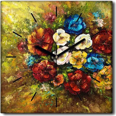 Produktbild von Coloray Uhr auf Leinwand 30x30 cm Wand Uhr Dekoration Wohnzimmer Segeltuch schwarze Hände -Blumen. Blumenstrauß von Pflanzen