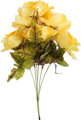 Produktbild von Künstliche gelbe Rosen - realistisches Aussehen - Strauß mit 6 Rosen - Höhe 48 cm
