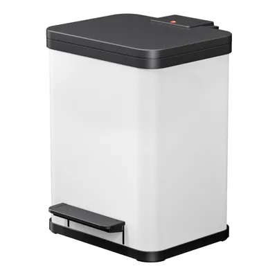 Produktbild von Hailo Öko duo Plus M Tret-Mülltrenner - freistehender 2 x 9 Liter Doppelmülleimer aus Stahlblech - Mülltrennsystem mit soft close Deckel - 2-fach Abfalltrenner für die Küche - Weiß