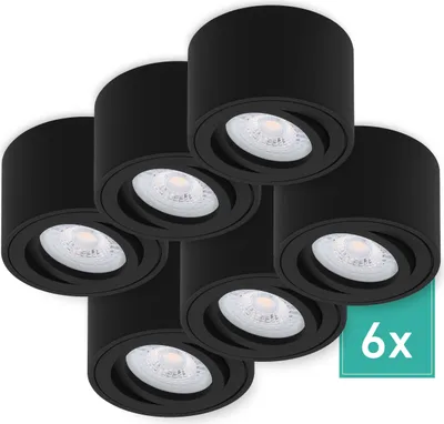 Produktbild von 6er Set Oktaplex Aufbaustrahler Alu flach & schwenkbar 3-Step dimmbar inkl. LED Modul 3000K warmweiß - Aufbauspot schwarz