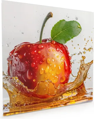 Produktbild von Küchenrückwand Spritzschutz Glas mit Motiv Spritzender Apfel 40 x 40 cm