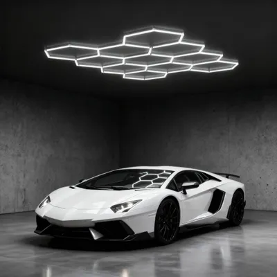 Obrázek produktu pro XINZI LED Hexagon stropní světlo - 11 panelů, 6500K bílá, připojitelné, moderní design pro garáže, dílny, tělocvičny a autosalony