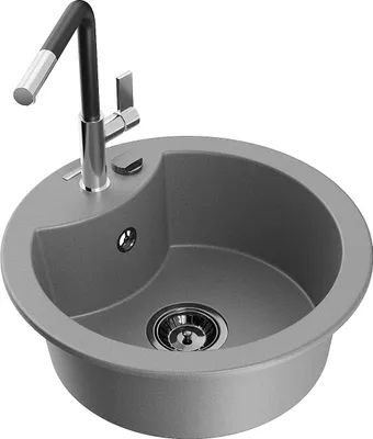 Image de Diego évier 1 bac en granit avec mitigeur Flora, gris (6512-71-670401-07-B)