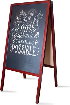 A-frame chalkboard sign with chalk art.