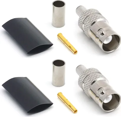 Image de BNC femelle RG58 LMR195 RG303 RG141 RG142 RG400 connecteur de câble coaxial HF à sertir nickelé avec broche dorée (pack de 2)