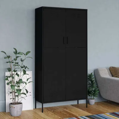 Obrázok produktu pre The Living Store Šatníková skriňa čierna 90x50x180 cm oceľ