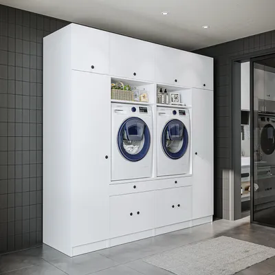 Produktbild von Roomart SERIE 1 Waschmaschinen-Umbauschrank 224 cm breit, Weiß