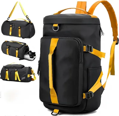 Image de Sac de sport 35 litres, avec compartiment à chaussures, compartiment pour vêtements mouillés, en Oxford imperméable, couleur noire et or, idéal pour la salle de sport