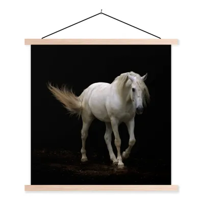 Produktbild von MuchoWow® Textilposter Pferde - Nutztiere - Schwarz 40x40 cm mit holzfarbenen Rahmen - Posterleiste