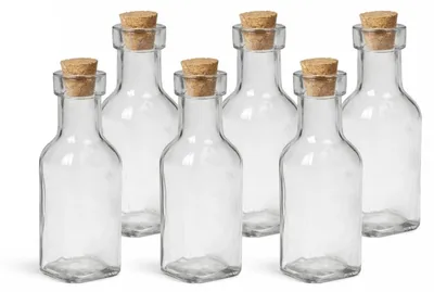 Immagine prodotto di Set di 6 bottiglie di vetro da 180 ml con tappo in sughero - Trasparente e riutilizzabile