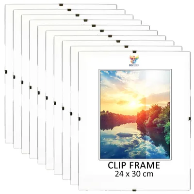 Produktbild von MG Design Cliprahmen Set 5 Stück in 24 x 30 cm - Rahmenlose Bilderrahmen mit Acrylglas & HDF-Rückwand für Fotos, Poster & Puzzle, vertikal & horizontal