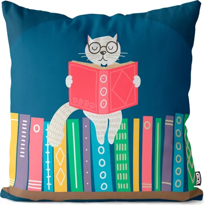 Produktbild von VOID Katze Lesen Geschichten Kissenbezug Kissenhülle Sofakissen Kissen Deko Outdoor-Kissen Dekokissen