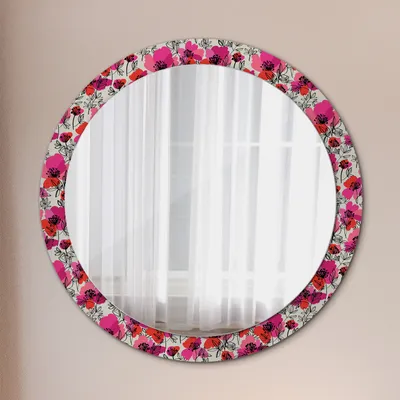 Produktbild von Ø90cm Modern Spiegel - Wandspiegel Wandmontage- Schlafzimmer - rosig Mohnblumen