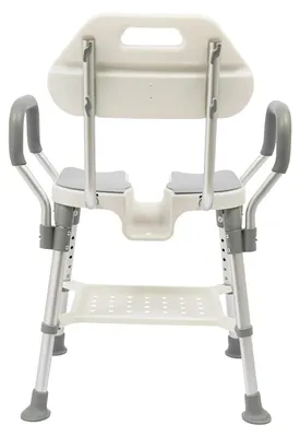 Imagen del producto de Silla de ducha / Asiento para ducha - Asiento de ducha con respaldo, con altura ajustable - Con reposabrazos - Asiento acolchado - Estante - Antideslizante - Capacidad de carga hasta 150 kg - Gris