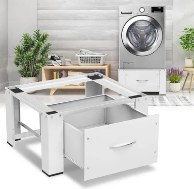 Immagine prodotto di Jayseuw Piedistallo per lavatrice con cassetti Bianco - Piedistallo per lavatrice - Piedistallo per asciugatrice 62,5x54,5x32,5 cm - Acciaio