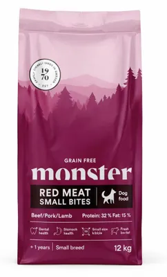Produktbild von Monster Dog Grain Free Small Bites 12kg Bezzbożowe suche Karma dla psów ras małych z czerwonym mięsem