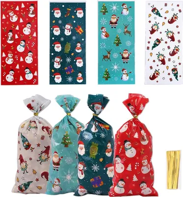 Produktbild von Plätzchentüten, 100 Stück Kekstüten Weihnachten, Weihnachtstüten zum Befüllen, Cellophantüten Tüten zum Befüllen, Geschenktüten Weihnachten für Kekse