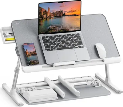 Produktbild von SAIJI Betttisch 100% E0 Holzplatte höhenverstellbar PVC-Leder Laptop Tisch