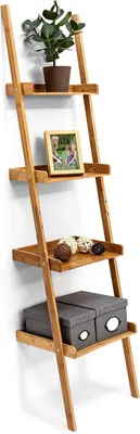 Productafbeelding van Ladderrek bamboe - 4 planken - Badkamer - Staand rek - Hoog - Hout - Smal - 176 x 44 x 37 cm - Natuurlijke kleur