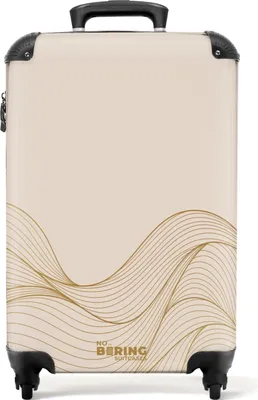 Produktbild von NoBoringSuitcases.com® Koffer Handgepäck Trolley Rollkoffer Kleine Reisekoffer mit 4 Rollen - Beige met abstracte golvende lijnen - Cabin Size < 55x40x23 cm & 55x40x20 cm - Fotokoffer - Kabinenkoffer - BoardgepäckHandgepäck Koffer 55x35x20 cm, 36L,