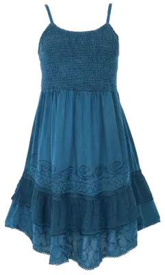 Produktbild von Besticktes Indisches Boho Kleid, Sommerkleid, Minikleid Hippie Chic - Blau, Damen, Viskose, Kleider