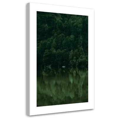 Produktbild von Leinwandbild Grüner Wald am See 60x90 Feeby Grün bild für die wand bereit zum aufhängen