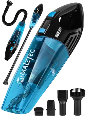 Zdjęcie produktu dla Odkurzacz ręczny akumulatorowy bezprzewodowy samochodowy Maltec Turbo Cyclone Wet&Dry500 bezworkowy 12w1, z ładowarką, camping, duża siła ssania