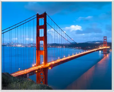 Produktbild von Wallario Wandbild Golden Gate Bridge in San Francisco  USA, Größe: 40,30 x 50,30 cm, Poster mit weißem Aluminiumrahmen