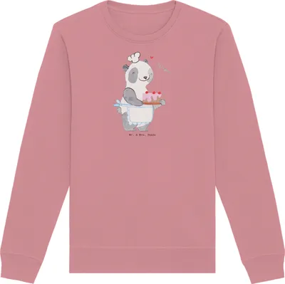 Produktbild von Mr. & Mrs. Panda Baumwoll Pullover Bär Kochen Größe M - Canyon Pink - Geschenk, Sweatshirt, Pulli, Hobbyköchin, Bio-Pullover, Hobbykoch, Sweater