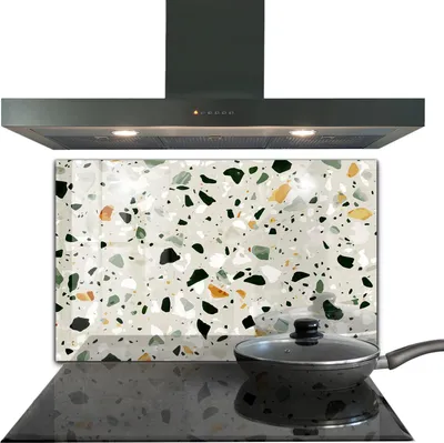 Produktbild von Spritzschutz aus Glas Küchenrückwand - Wandschutz für Herd und Spüle - 100x70 cm - Terrazzo Naturstein