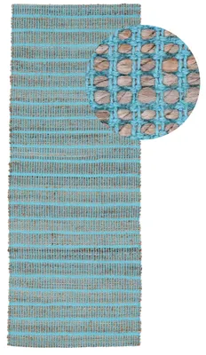 Image de carpetfine Tapis de Jute Coureur Lara turquoise 80x400 cm | Tapis Naturel en Jute pour la Chambre à Coucher et Le Salon