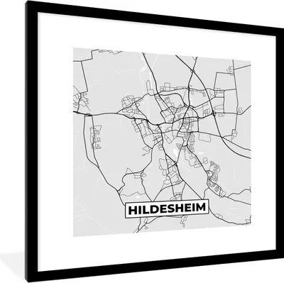 Produktbild von MuchoWow® Gerahmtes Poster Hildesheim - Karte - Stadtplan - Deutschland - Karte 40x40 cm - Poster mit Schwarzem Bilderrahmen Wandposter Rahmen Foto Bilder - Poster - Plakat im Rahmen