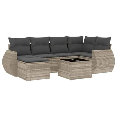 Produktbild von vidaXL 7-tlg. Garten-Sofagarnitur mit Kissen Hellgrau Poly Rattan