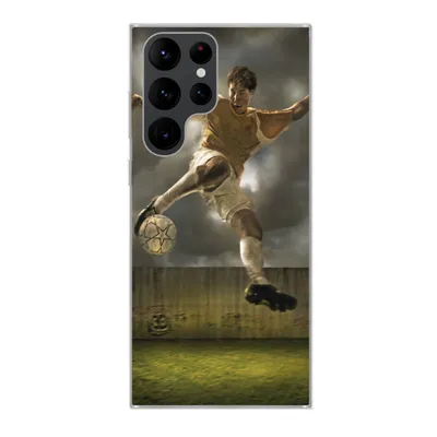 Produktbild von MuchoWow® Handyhülle Schutzhülle Hülle für Samsung Galaxy S22 Ultra Eine Illustration eines Fußballspielers, der den Ball schießt - Jungen - Kinder Silikon Softcase Handy Hülle - Abbildung
