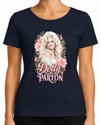 Zdjęcie produktu dla Dolly Parton, piosenkarka country, motyle, ikona Nashville, damska koszulka, kolor granatowy, rozmiar L
