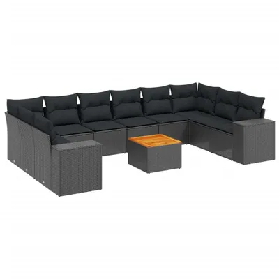 Produktbild von vidaXL 11-tlg. Garten-Sofagarnitur mit Kissen Schwarz Poly Rattan