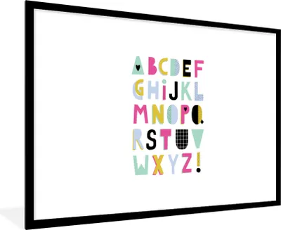 Produktbild von MuchoWow® Gerahmtes Poster Alphabet - Gelb - Blau 90x60 cm - Poster mit Schwarzem Bilderrahmen Wandposter Rahmen Foto Bilder - Wanddekoration - Fotos