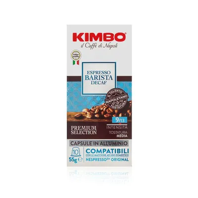Immagine prodotto di Kimbo, Espresso Barista Decaf, 400 Capsule Caffè in Alluminio Compatibili Nespresso®* Original®*, Decaffeinato Cremoso, Intensità 9/13, 40x10 Capsule