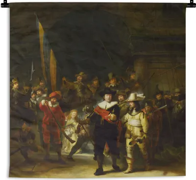 Produktbild von MuchoWow® Wandteppich Wandbehang Die Nachtwache - Rembrandt van Rijn 90x90 cm Tapisserie Dekoration Wandtuch - Wandaufhänger