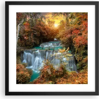 Produktbild von Gerahmtes Poster - Schwarzer Rahmen - Park Wasserfall Wasser - 40x40 cm - Wand Bild - Wanddeko - Wandbilder - Kunstposter - Wandposter - Bilderrahmen - Bilder - Kunstdruck - Wandbild - P2BAC40x40-3995